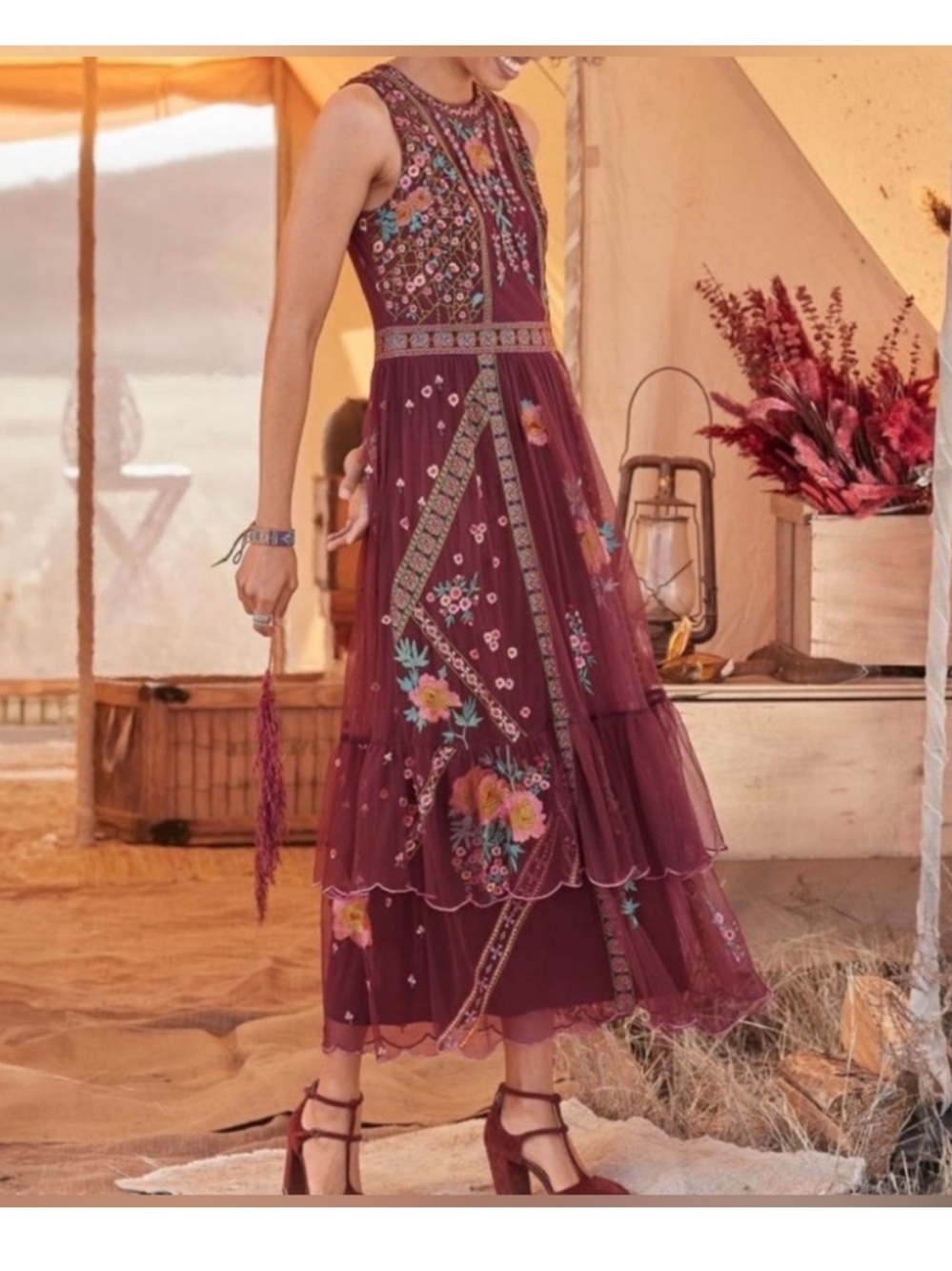 Sundance embroidered mireflores maxi dress size medium